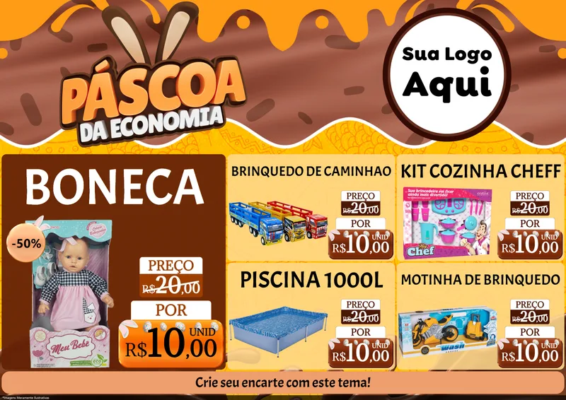 Modelo de Encarte para Encarte A4 Horizontal com o tema Páscoa da Economia para Brinquedos