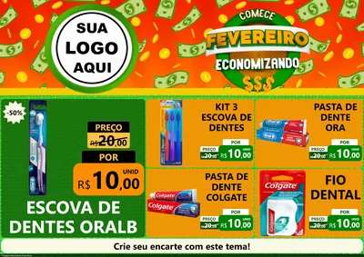 Modelo de Encarte para Encarte A4 Horizontal com o tema Comece Fevereiro Economizando para Higiene Pessoal