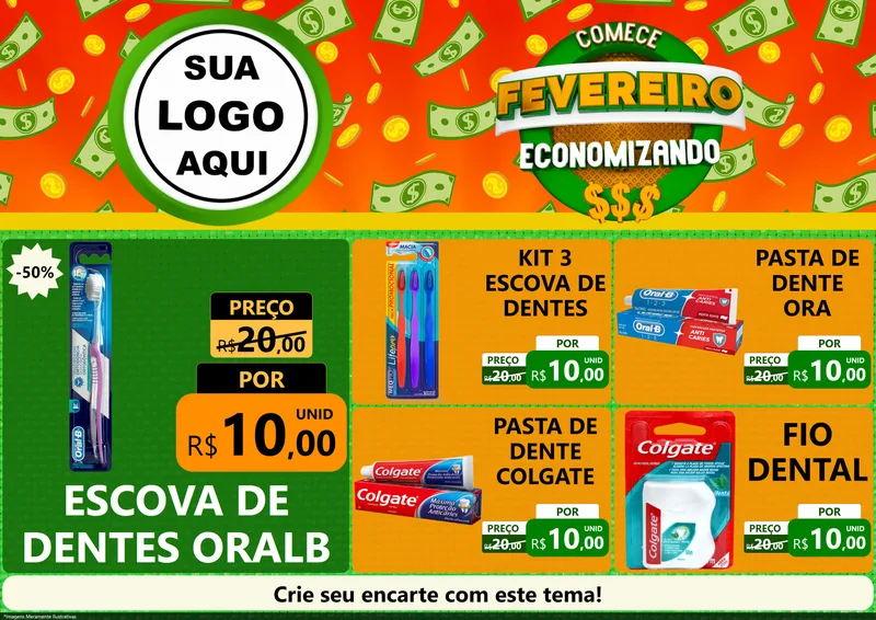 Modelo de Encarte para Encarte A4 Horizontal com o tema Comece Fevereiro Economizando para Higiene Pessoal