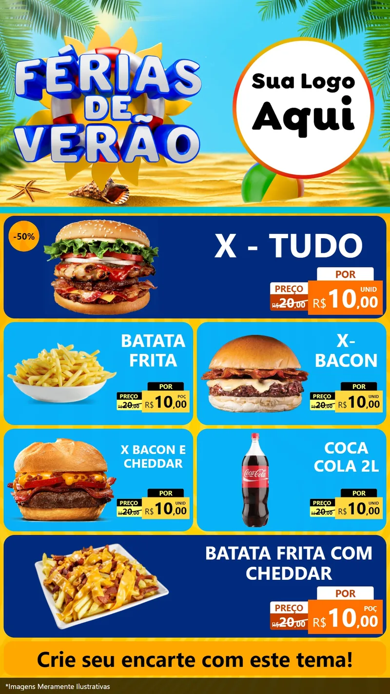 Modelo de TV para TV Vertical com o tema Férias de Verão para Hamburgueria