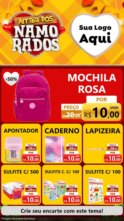 Modelo de Rede Social para Stories com o tema Arraiá dos Namorados para Papelaria