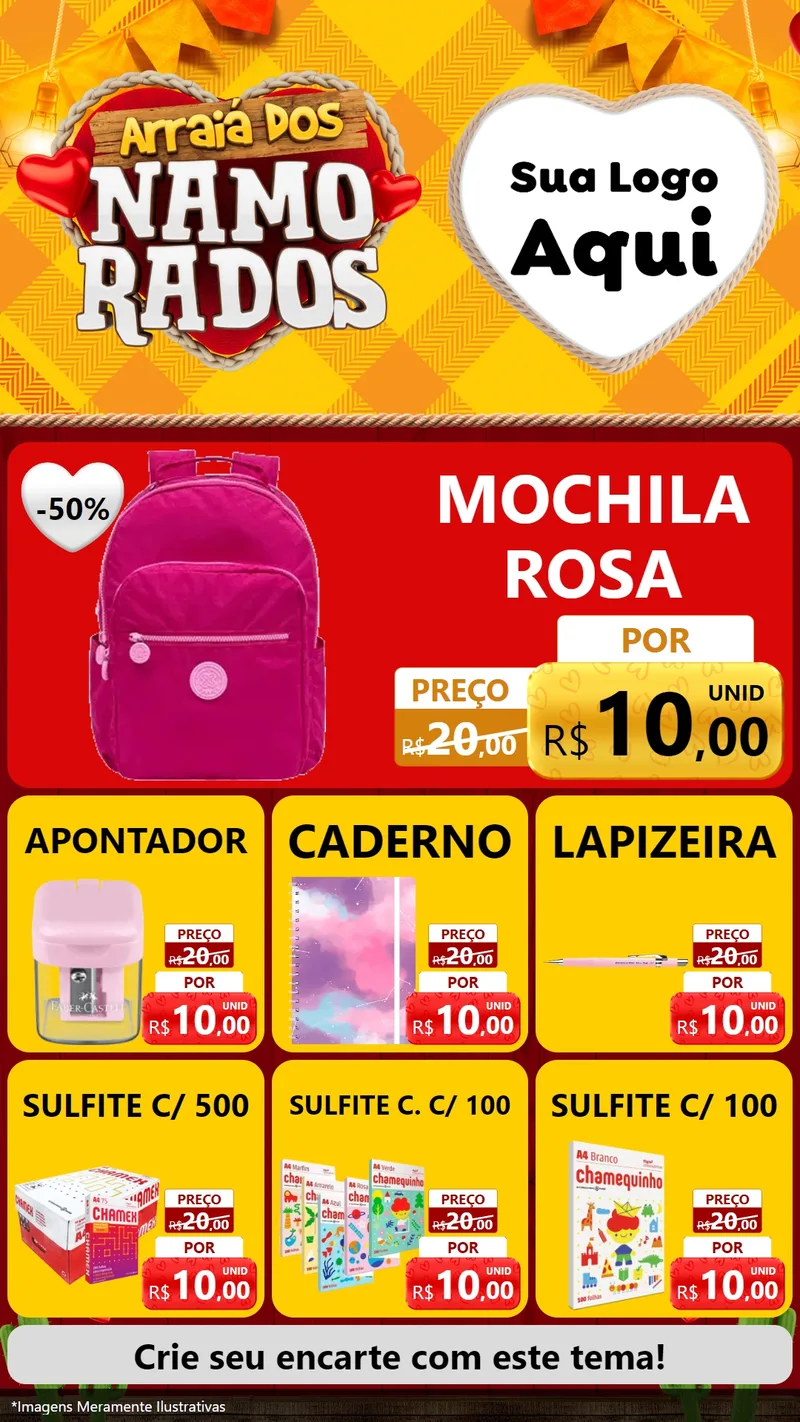 Modelo de Rede Social para Stories com o tema Arraiá dos Namorados para Papelaria