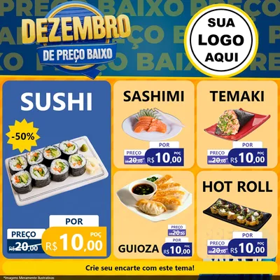 Modelo de Rede Social para Feed Facebook com o tema Dezembro de Preço Baixo para Comida japonesa