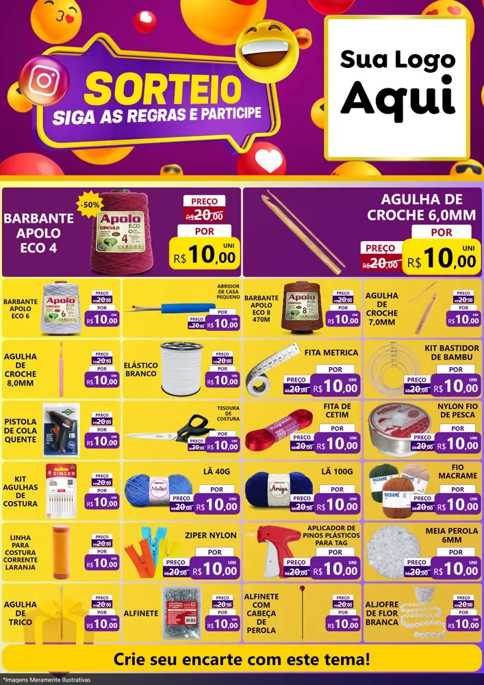 Modelo de Encarte para Encarte A4 Vertical com o tema Sorteio para Armarinho e Aviamentos