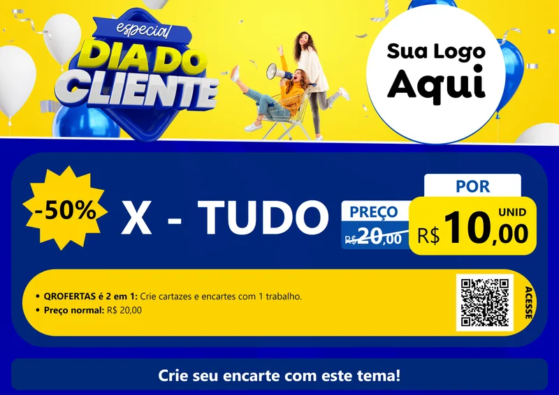 Modelo de Cartaz para Cartaz A4 Horizontal com o tema Especial Dia do Cliente para Hamburgueria
