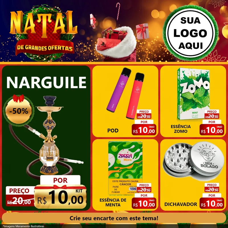 Modelo de Rede Social para Feed Facebook com o tema Natal de Grandes Ofertas para Tabacaria