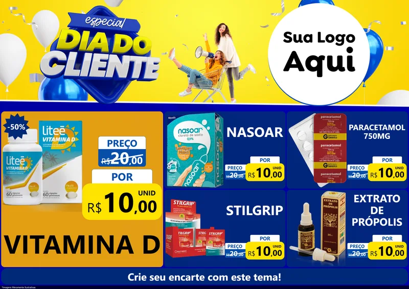 Modelo de Encarte para Encarte A4 Horizontal com o tema Especial Dia do Cliente para Farmácia