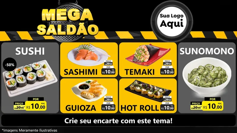Modelo de TV para TV Horizontal com o tema Mega Saldão para Comida japonesa