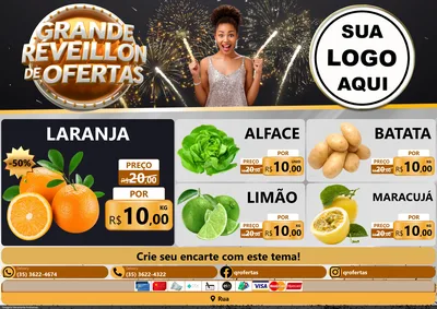 Modelo de Encarte para Encarte A4 Horizontal com o tema Grande Réveillon de Ofertas para Hortifrúti