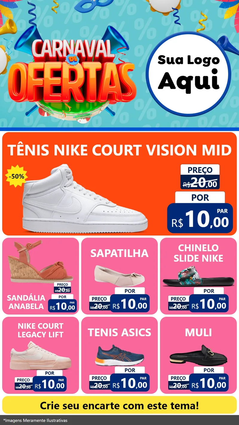 Modelo de Rede Social para Stories com o tema Carnaval de Ofertas para Calçados