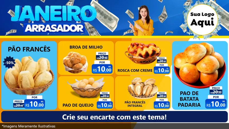 Modelo de TV para TV Horizontal com o tema Janeiro Arrasador para Padaria