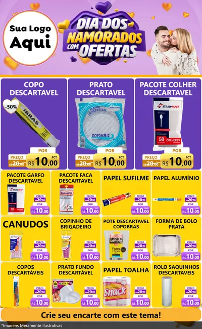 Modelo de Encarte para Encarte Grande com o tema Dia Dos Namorados Com Ofertas para Embalagens