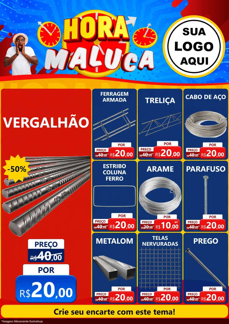 Modelo de Encarte para Encarte A4 Vertical com o tema Hora Maluca para Ferragens
