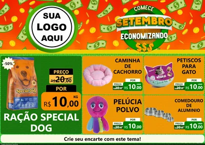 Modelo de Encarte para Encarte A4 Horizontal com o tema Comece Setembro Economizando para Pet Shop