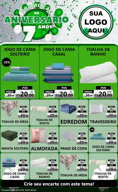 Modelo de Encarte para Encarte Grande com o tema Promoção de Aniversário - 7 Anos para Cama, Mesa e Banho