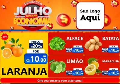 Modelo de Encarte para Encarte A4 Horizontal com o tema Operação Julho Com Mais Economia para Hortifrúti