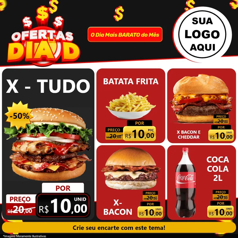 Modelo de Rede Social para Feed Facebook com o tema Ofertas Dia D para Hamburgueria