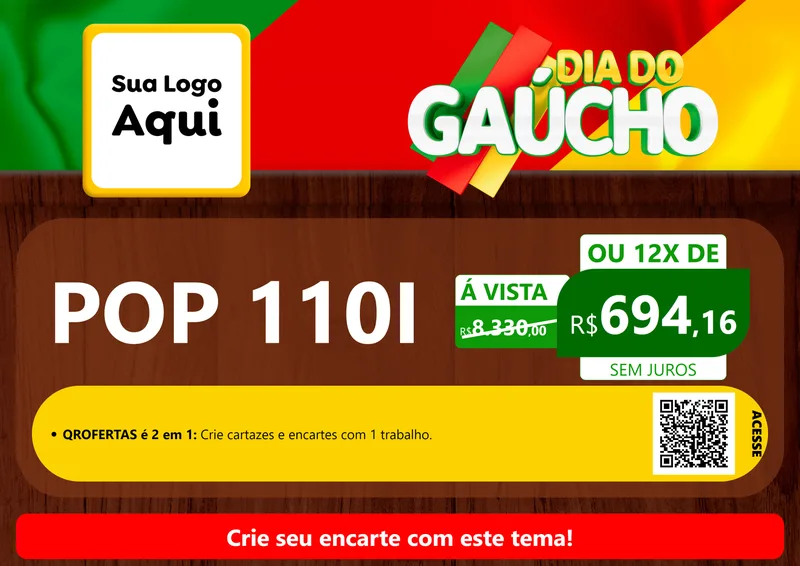 Modelo de Cartaz para Cartaz A4 Horizontal com o tema Dia do Gaúcho para Concessionaria de Motos