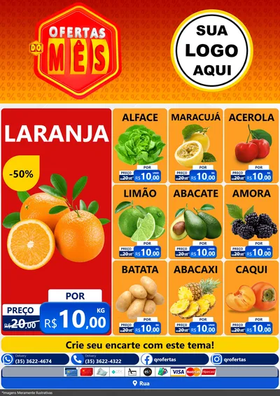 Modelo de Encarte para Encarte A4 Vertical com o tema Ofertas do Mês para Hortifrúti
