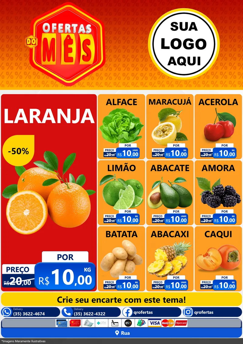 Modelo de Encarte para Encarte A4 Vertical com o tema Ofertas do Mês para Hortifrúti