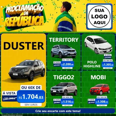 Modelo de Rede Social para Feed Facebook com o tema Proclamação da República para Concessionaria de Carros