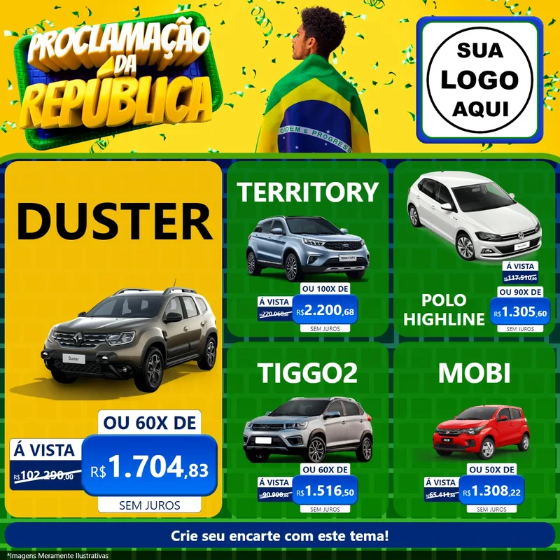Modelo de Rede Social para Feed Facebook com o tema Proclamação da República para Concessionaria de Carros