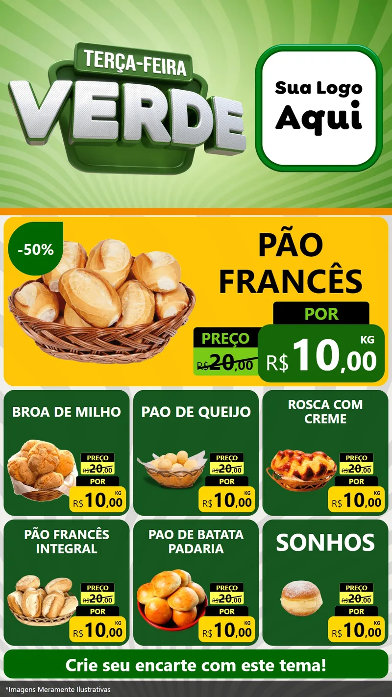 Modelo de Rede Social para Stories com o tema Terça - Feira Verde para Padaria