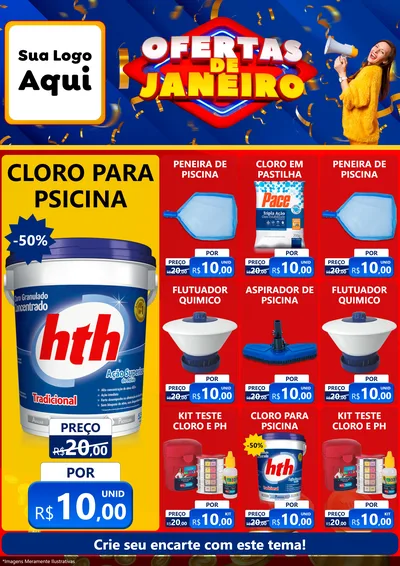 Modelo de Encarte para Encarte A4 Vertical com o tema Ofertas de Janeiro para Produtos para Piscina