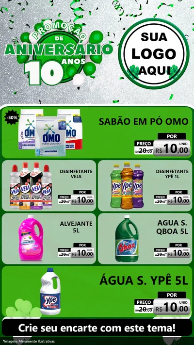 Modelo de TV para TV Vertical com o tema Promoção de Aniversário - 10 Anos para Produtos de Limpeza
