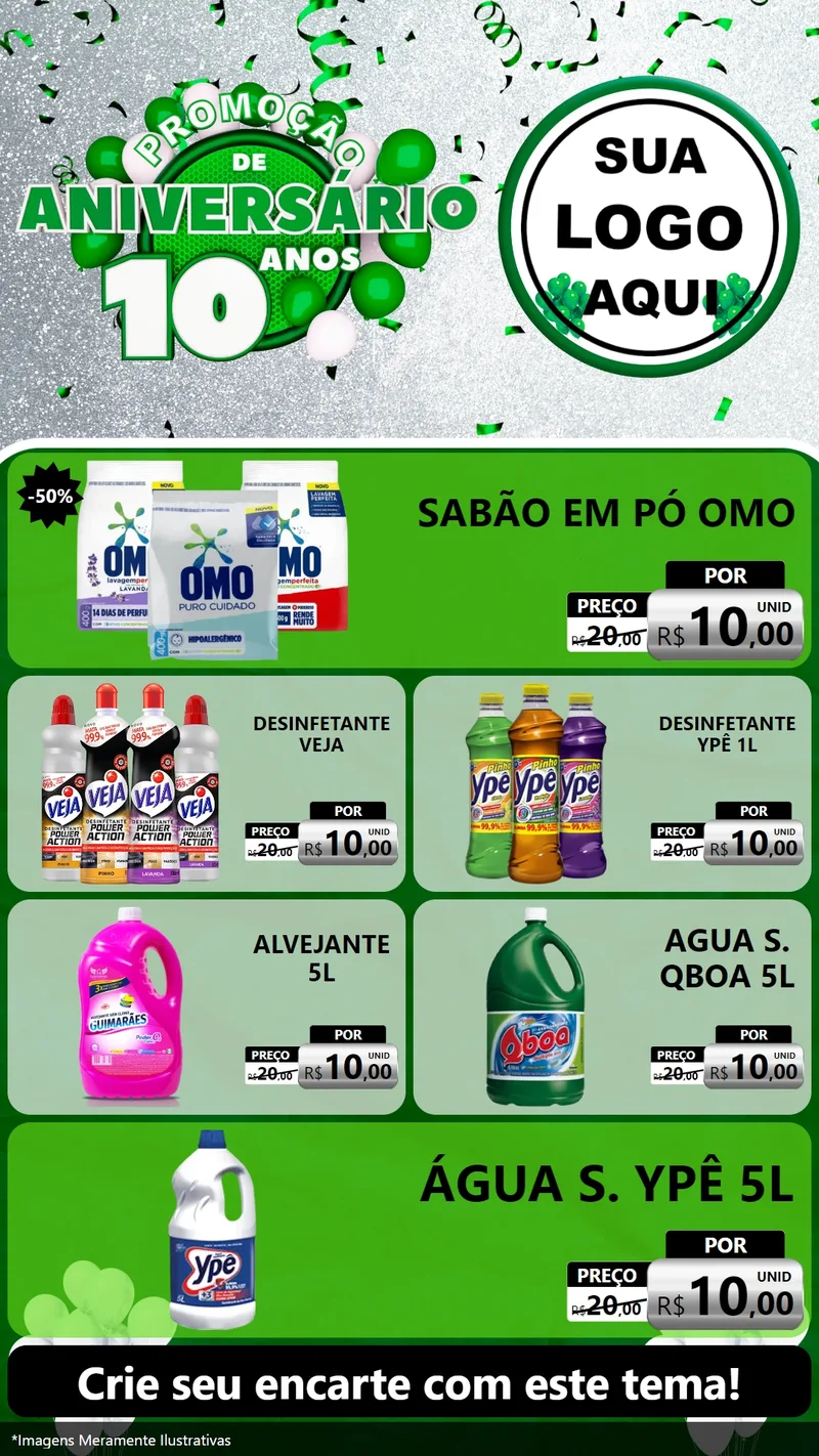Modelo de TV para TV Vertical com o tema Promoção de Aniversário - 10 Anos para Produtos de Limpeza