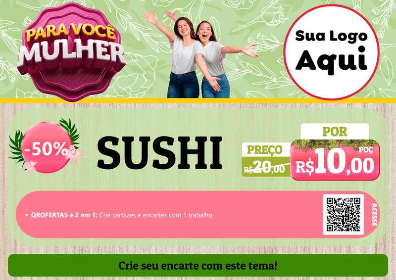 Modelo de Cartaz para Cartaz A4 Horizontal com o tema Para Você Mulher para Comida japonesa