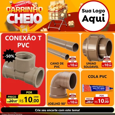 Modelo de Rede Social para Feed Facebook com o tema Promoção carrinho cheio para Tubos e conexões