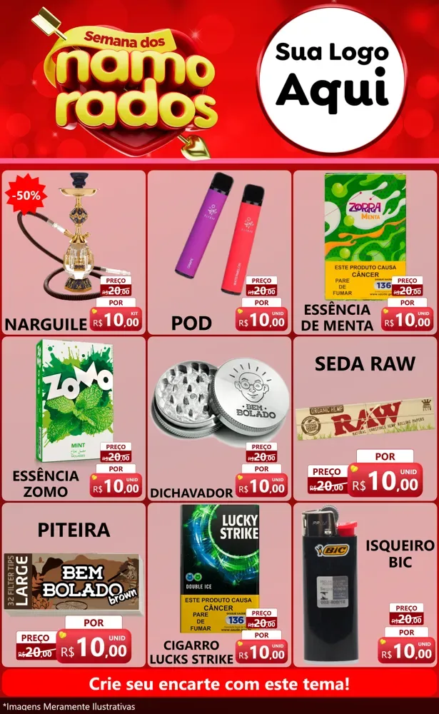 Modelo de Encarte para Encarte Grande com o tema Semana dos namorados para Tabacaria