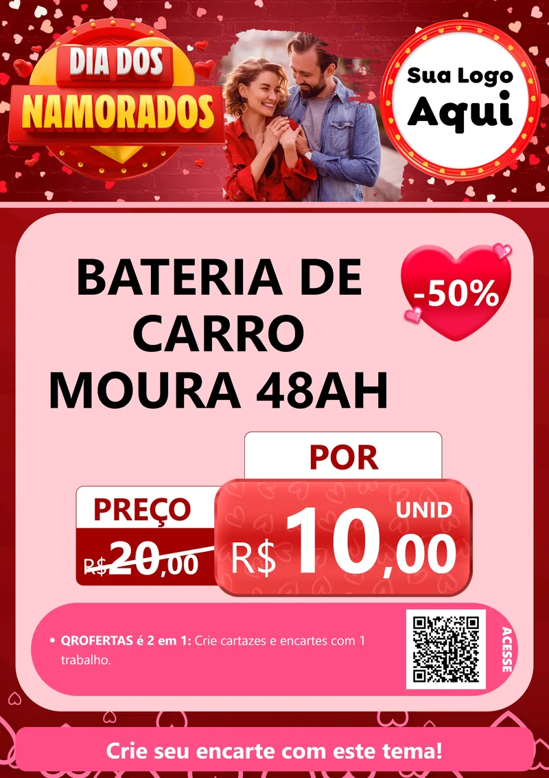 Modelo de Cartaz para Cartaz A4 Vertical com o tema Dia Dos Namorados para Baterias Elétricas