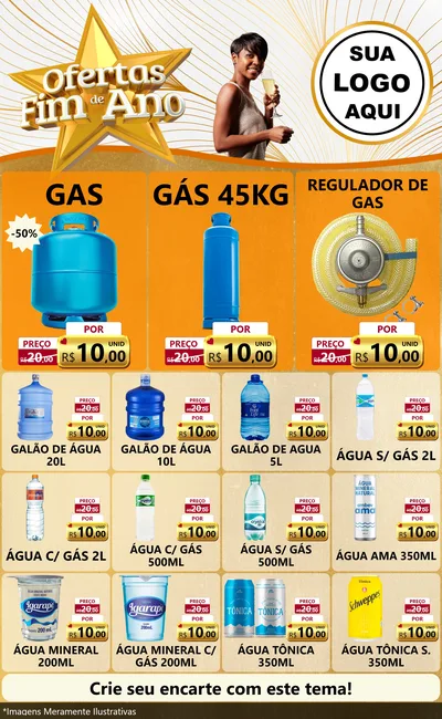 Modelo de Encarte para Encarte Grande com o tema Ofertas Fim de Ano para Água e gás