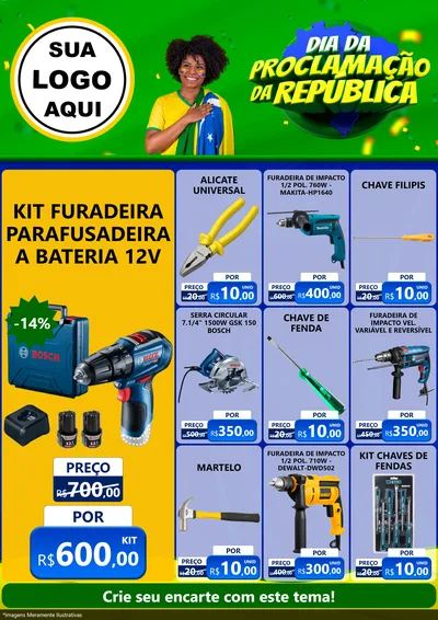 Modelo de Encarte para Encarte A4 Vertical com o tema Dia Da Proclamação Da República para Maquinas e Ferramentas