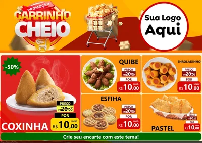 Modelo de Encarte para Encarte A4 Horizontal com o tema Promoção carrinho cheio para Salgadaria