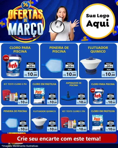 Modelo de Rede Social para Feed Instagram com o tema Ofertas de Março para Produtos para Piscina