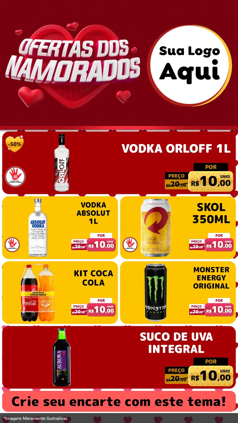 Modelo de TV para TV Vertical com o tema Ofertas Dos Namorados para Distribuidora de bebidas