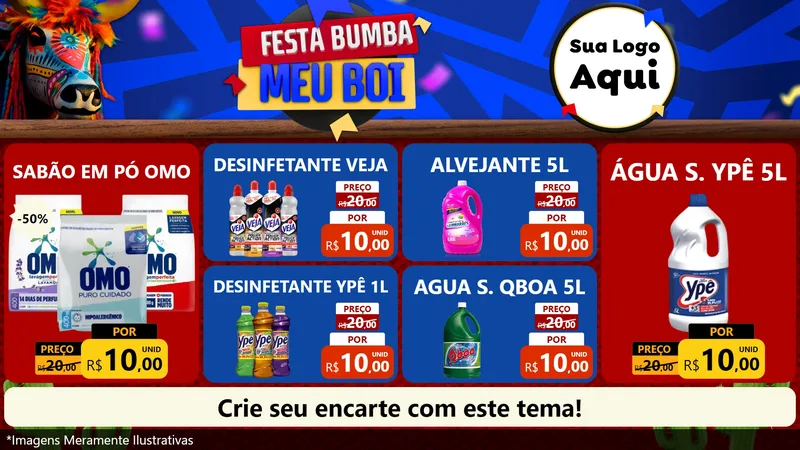 Modelo de TV para TV Horizontal com o tema Festa Bumba meu Boi para Produtos de Limpeza