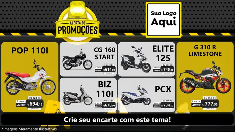 Modelo de TV para TV Horizontal com o tema Alerta de Promoções para Concessionaria de Motos