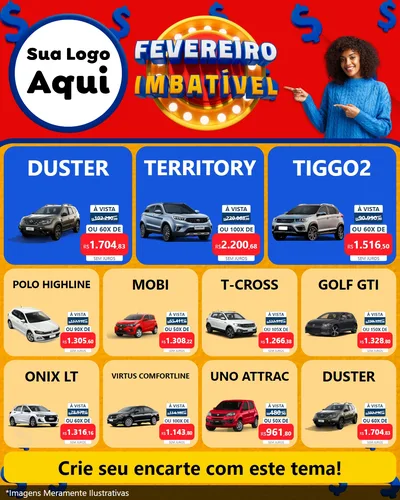 Modelo de Rede Social para Feed Instagram com o tema Fevereiro Imbatível para Concessionaria de Carros
