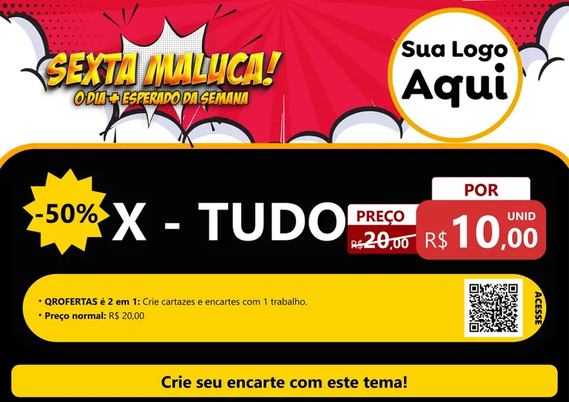 Modelo de Cartaz para Cartaz A4 Horizontal com o tema Sexta Maluca! para Hamburgueria