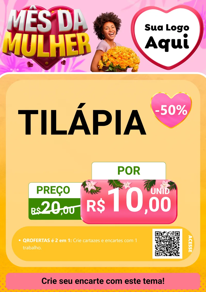 Modelo de Cartaz para Cartaz A4 Vertical com o tema Mês da Mulher para Peixaria