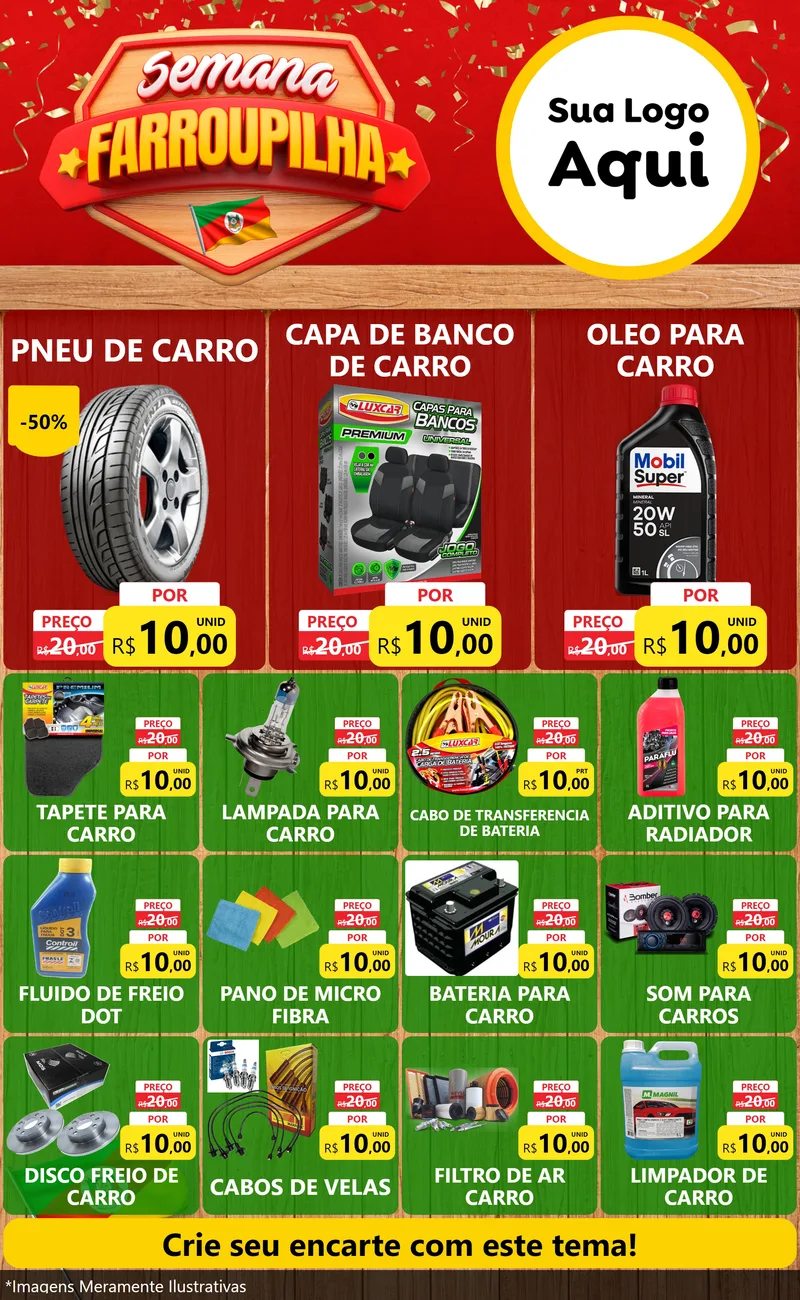 Modelo de Encarte para Encarte Grande com o tema Semana Farroupilha para Auto peças
