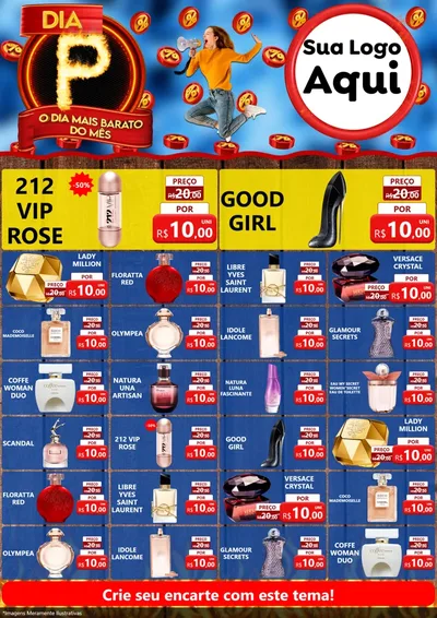 Modelo de Encarte para Encarte A4 Vertical com o tema Dia P - O Dia Mais Barato Do Mês para Perfumes