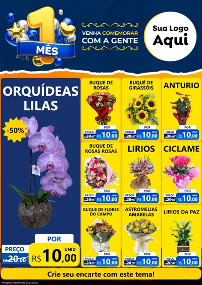 Modelo de Encarte para Encarte A4 Vertical com o tema Um Mês de Aniversário para Floricultura e jardim