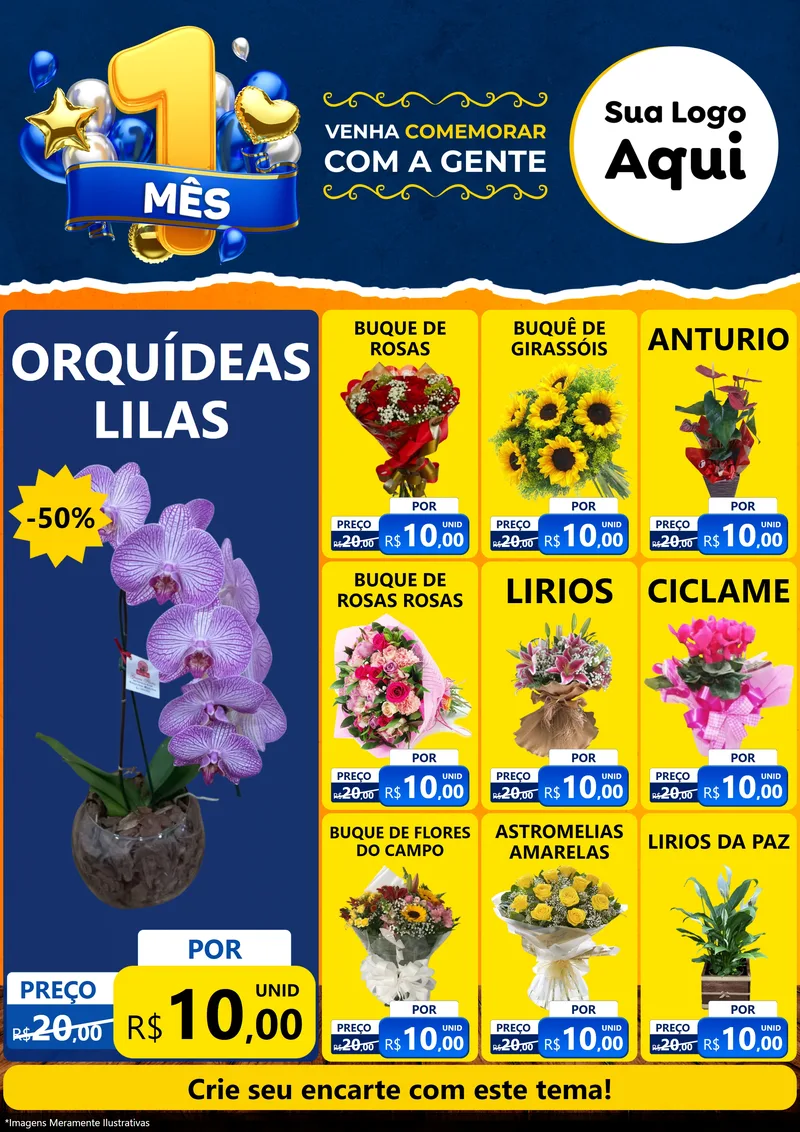 Modelo de Encarte para Encarte A4 Vertical com o tema Um Mês de Aniversário para Floricultura e jardim
