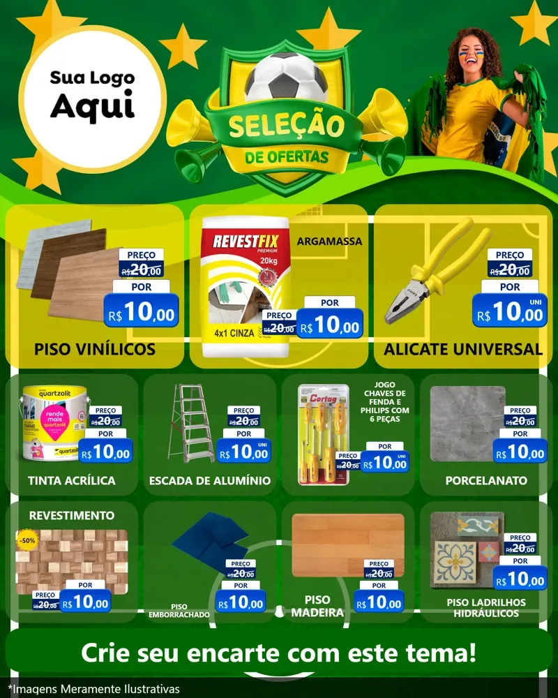 Modelo de Rede Social para Feed Instagram com o tema Seleção de Ofertas - Copa para Material para Construção