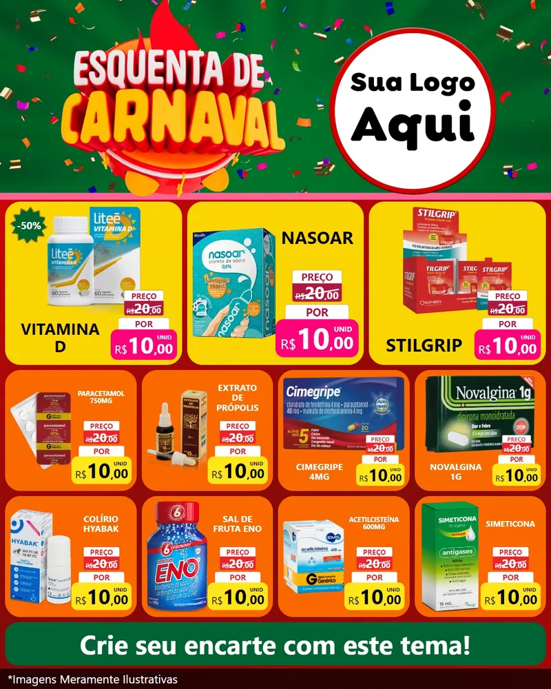 Modelo de Rede Social para Feed Instagram com o tema Esquenta de Carnaval para Farmácia